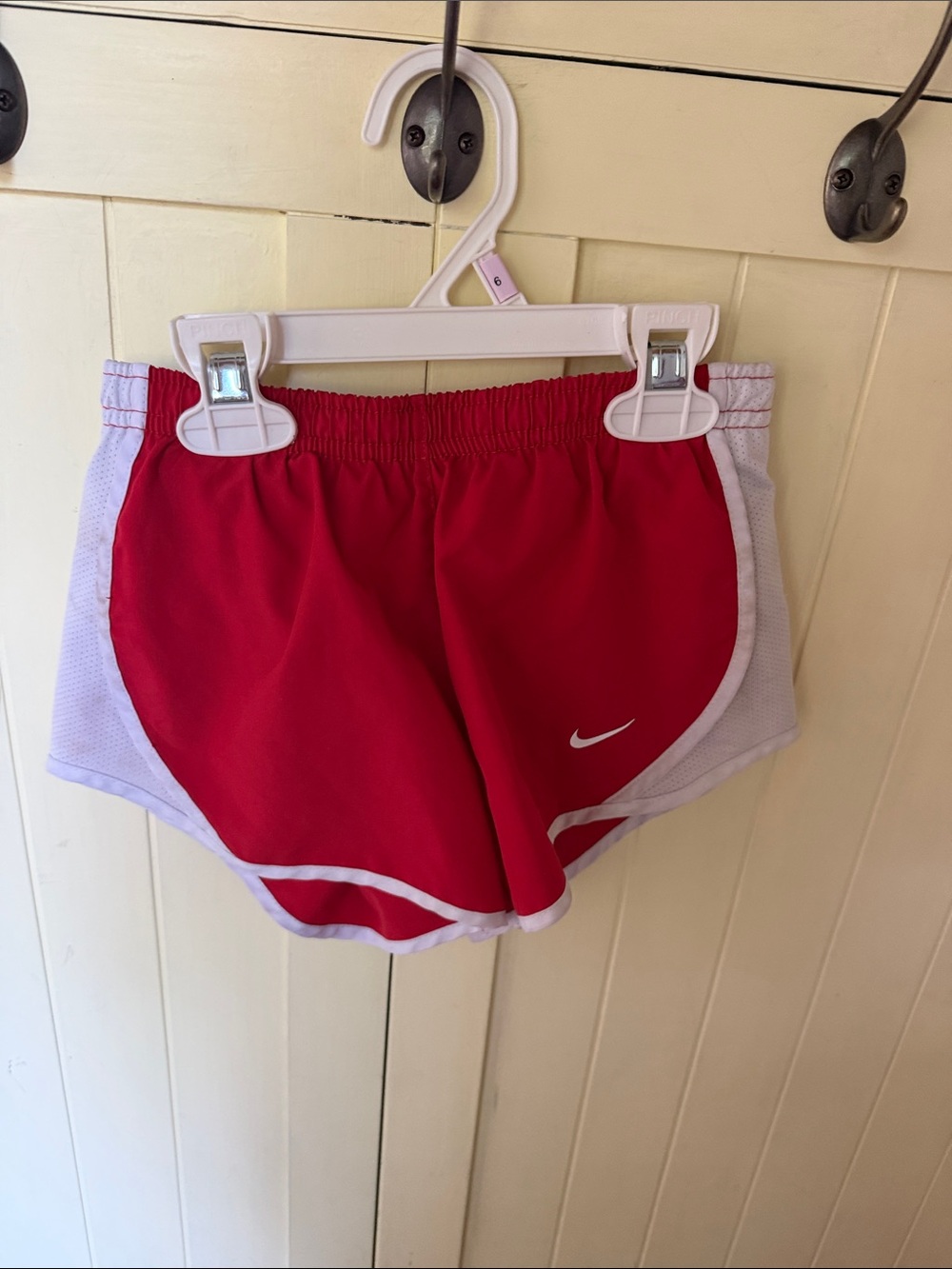 Nike Red and White Dri-FIT Shorts with Logo